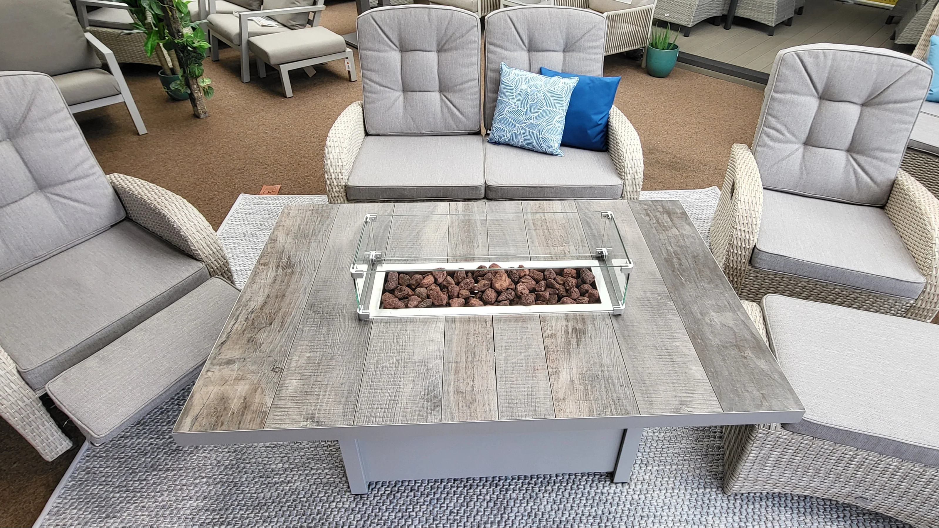 Rocking & Reclining Lounge Set with Firepit Table in Natural | Bowness By Vila - Image 3