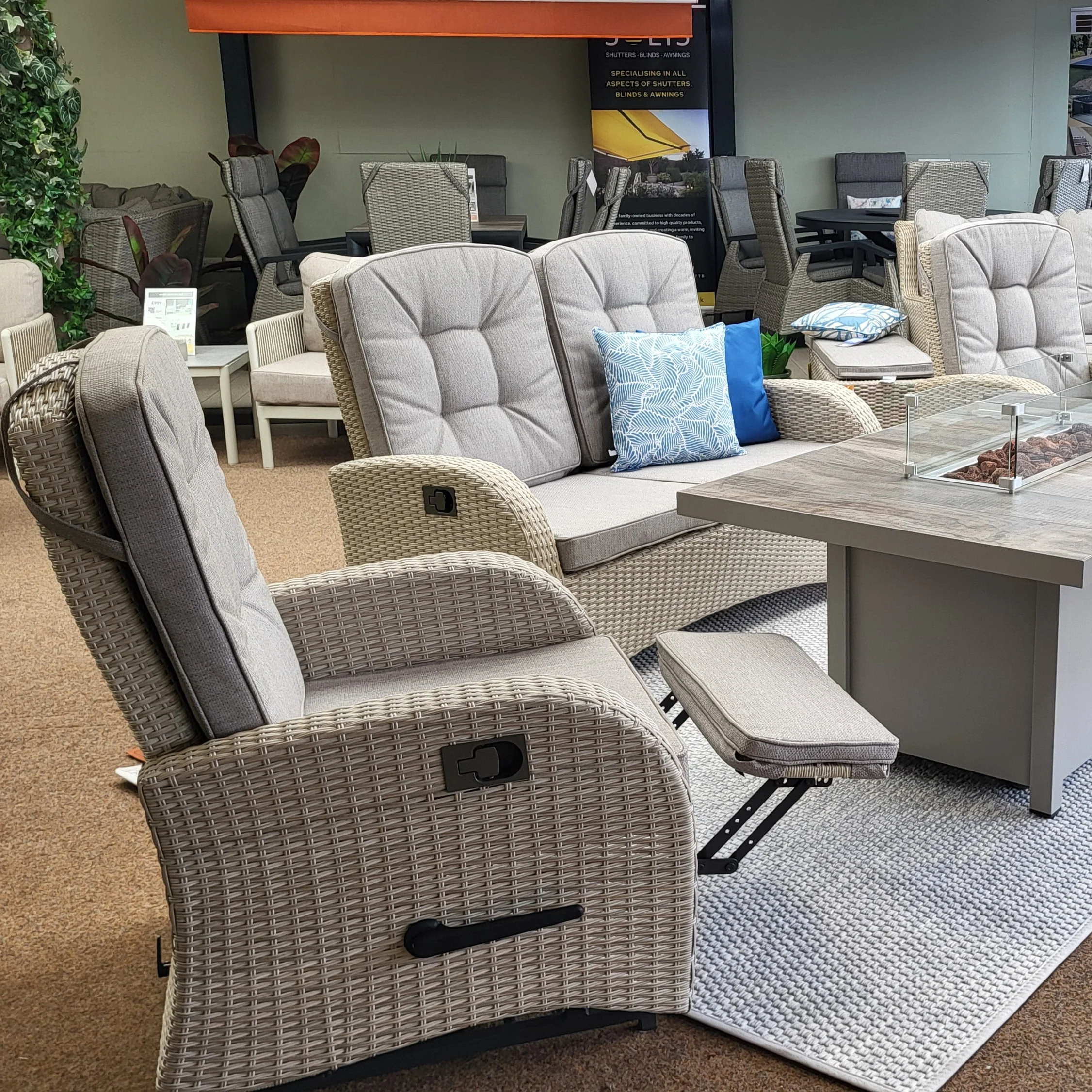 Rocking & Reclining Lounge Set with Firepit Table in Natural | Bowness By Vila - Image 4