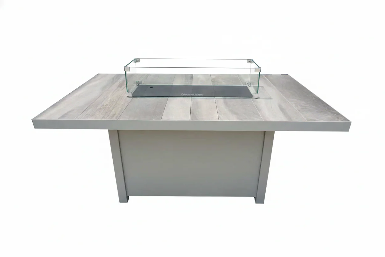 Rectangular Gas Firepit Table in Natural - Triton By Vila