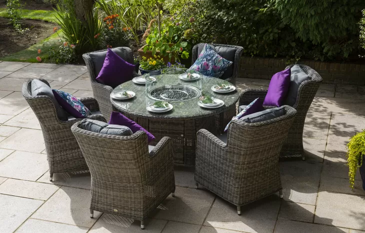 Seville 6 Seat Dining Round Fire Pit Set in Grey | Katie Blake (Free Cover) - Image 3