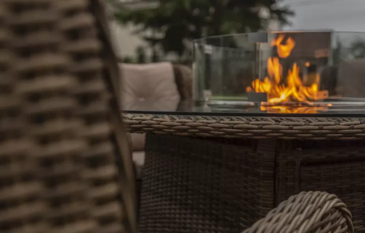 Seville 6 Seat Dining Round Fire Pit Set in Natural | Katie Blake (Free Cover) - Image 3