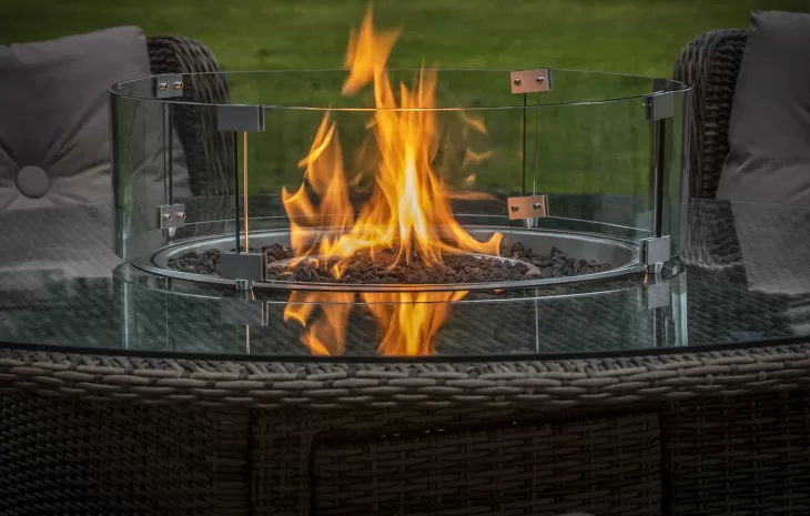 Seville 6 Seat Dining Round Fire Pit Set in Natural | Katie Blake (Free Cover) - Image 4