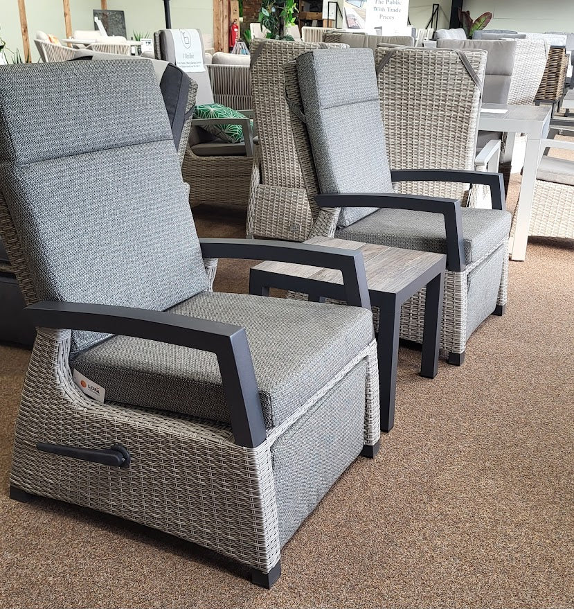 Wide Reclining Bistro with Integrated Footstools in Grey - Kendal by Vila - Image 3